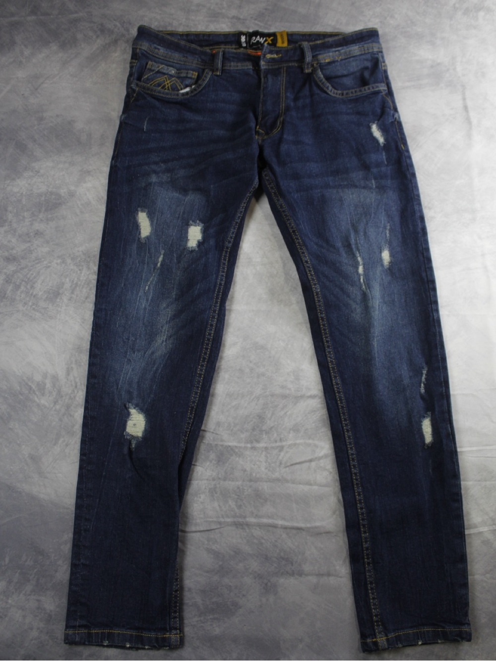 Men’s Slim Straight Distressed Jeans in Dark Blue